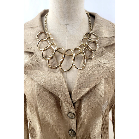 Natasha Gold Tone Statement Necklace Oversized Interlocking Loops Modern Chic - Picture 1 of 5